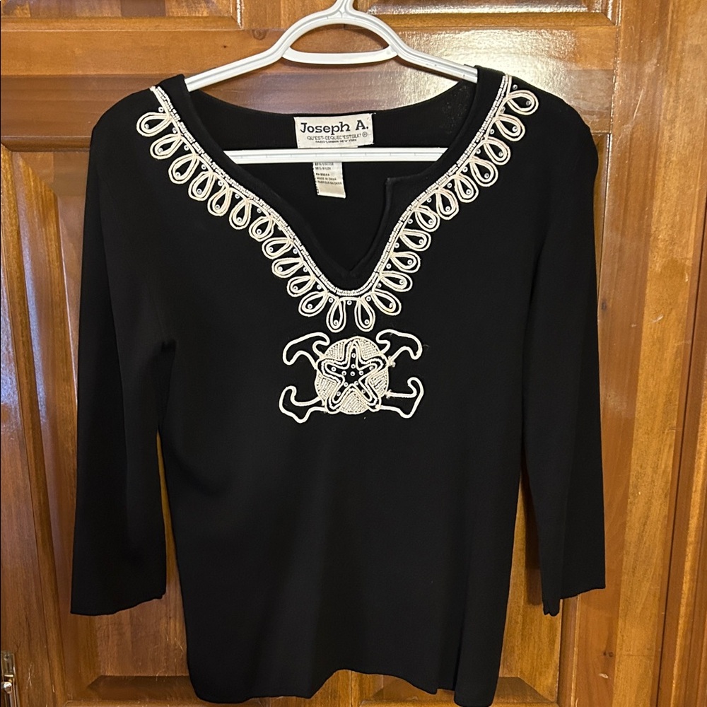 Joseph Black Top with White Embroidery